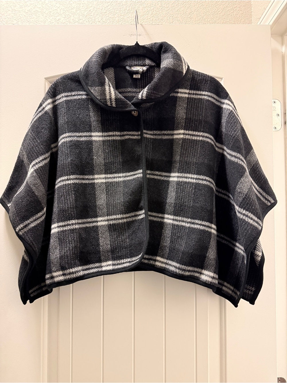 Cherokee Black and White Plaid Cape Jacket